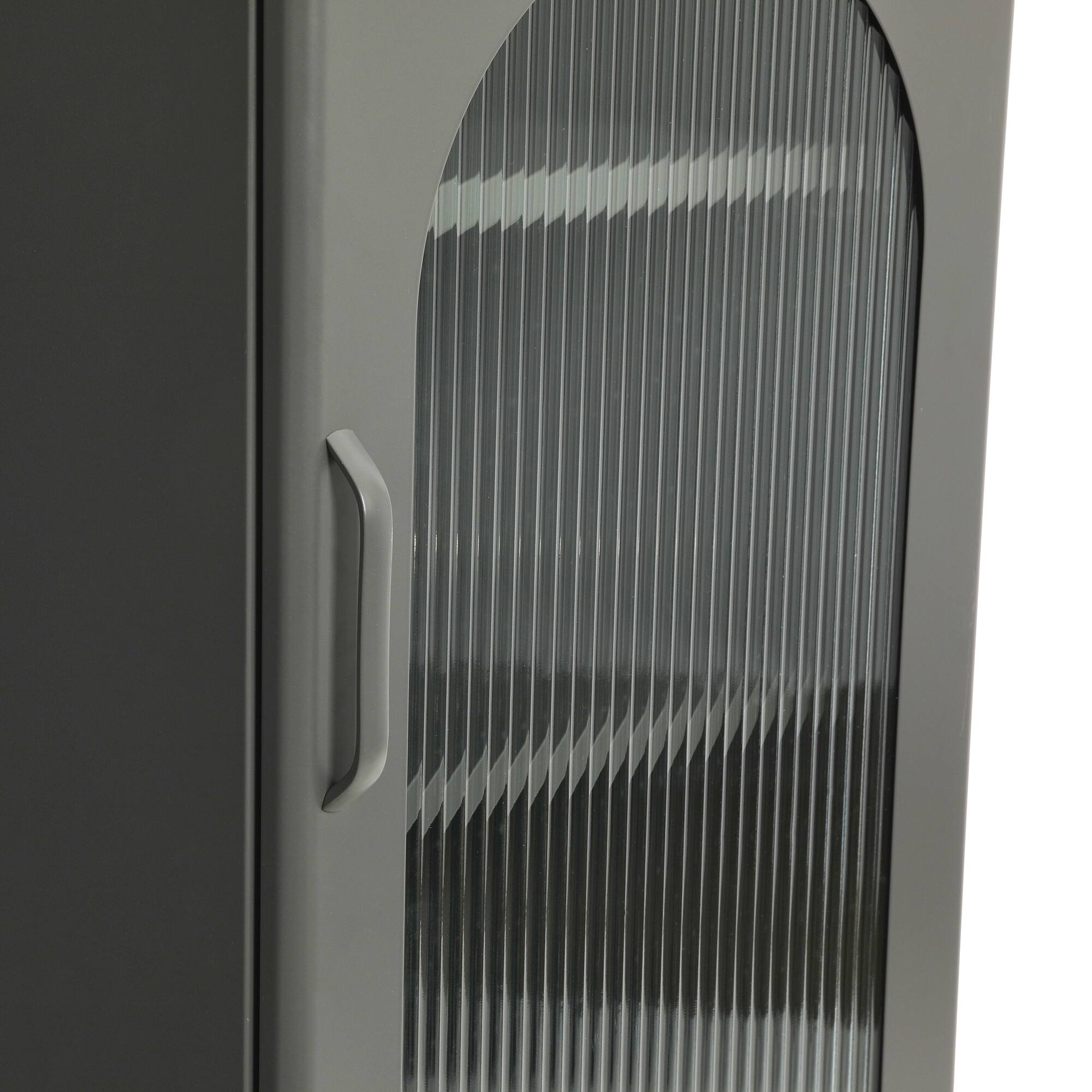 Hello Honey® 40" Solstice Narrow Metal Accent Cabinet with Adjustable Storage Shelves and Arched Glass Door